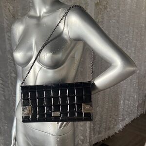 CHANEL Black and Silver Grid Clutch authentic